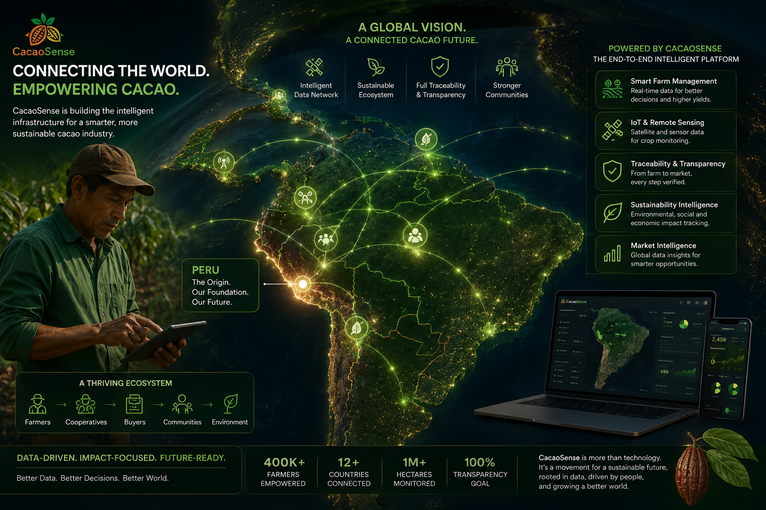 Visión global de CacaoSense conectando el cacao latinoamericano